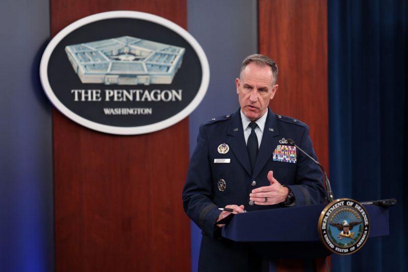 ARLINGTON, VIRGINIA - AUGUST 31: Defense Department spokesman Brig. Gen. Patrick Ryder holds a press conference at the Pentagon on August 31, 2023 in Arlington, Virginia. Ryder spoke on the second anniversary of the military withdraw of Afghanistan and gave an update on the newly established website where U.S. government and military personnel can report UAP and UFO sightings. (Photo by Kevin Dietsch/Getty Images)