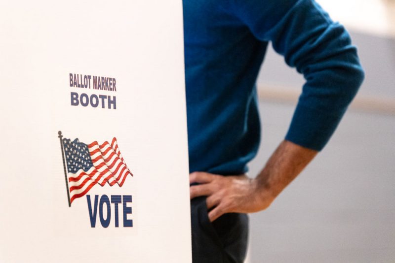 Vivek Ramaswamy, Republican presidential candidate, fills out his ballot on Election Day in Columbus, Ohio, on November 7, 2023. Ohio voters on Tuesday are choosing whether to enshrine abortion rights into the state's constitution, in what may well be a bellwether on an issue likely to dominate next year's US presidential race. (Photo by Megan JELINGER / AFP) (Photo by MEGAN JELINGER/AFP via Getty Images)