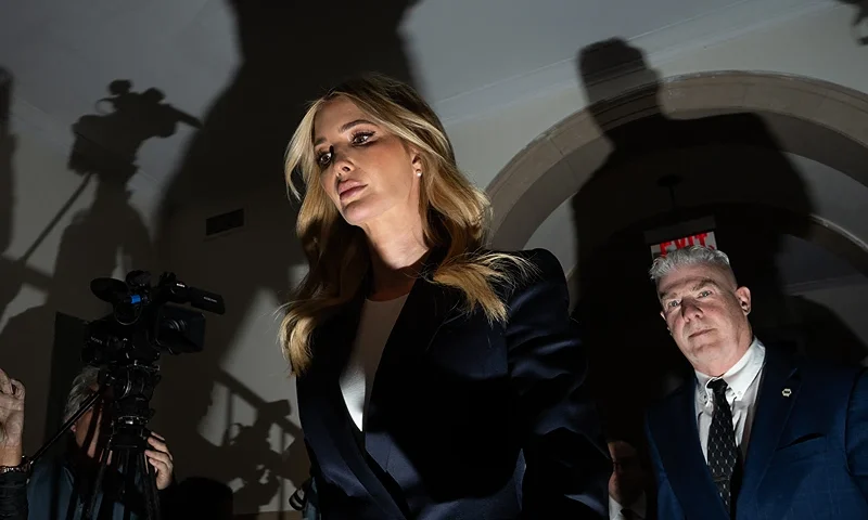 Ivanka Trump, daughter of former US President Donald Trump, arrives following the afternoon break as she testifies in the Trump Organization civil fraud trial, at the New York State Supreme Court in New York City on November 8, 2023. The former president's daughter left the Trump Organization in 2017 to become a White House advisor and is not a codefendant in the case. Trump, his sons Don Jr and Eric, and other Trump Organization executives are accused of exaggerating the value of their real estate assets by billions of dollars to obtain more favorable bank loans and insurance terms. (Photo by Adam GRAY / AFP) (Photo by ADAM GRAY/AFP via Getty Images)