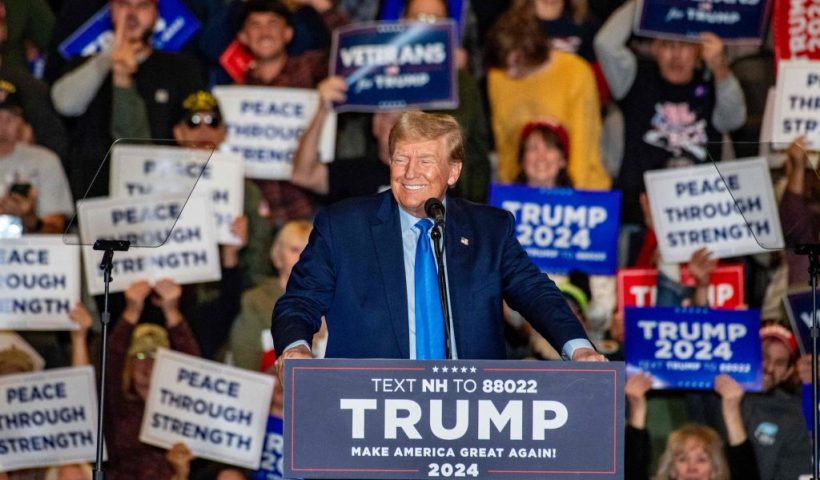 Former US president and 2024 Republican president candidate Donald Trump speaks at a campaign rally in Claremont, New Hampshire, on November 11, 2023. (Photo by JOSEPH PREZIOSO / AFP) (Photo by JOSEPH PREZIOSO/AFP via Getty Images)