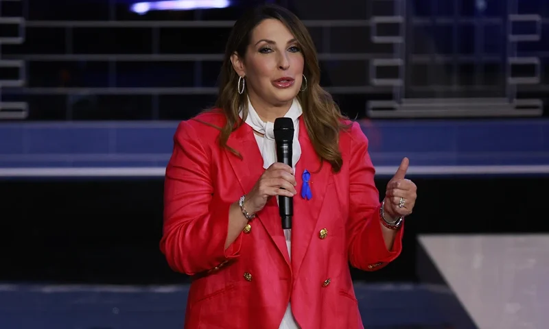 RNC Chairwoman Ronna McDaniel delivers remarks before the NBC News Republican Presidential Primary Debate at the Adrienne Arsht Center for the Performing Arts of Miami-Dade County on November 8, 2023 in Miami, Florida. Five presidential hopefuls including, former New Jersey Gov. Chris Christie, former U.N. Ambassador Nikki Haley, Florida Gov. Ron DeSantis, Vivek Ramaswamy and U.S. Sen. Tim Scott (R-SC), squared off in the third Republican primary debate as former U.S. President Donald Trump, currently facing indictments in four locations, declined again to participate. (Photo by Joe Raedle/Getty Images)
