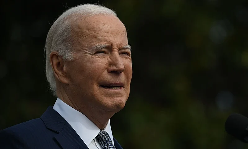 US President Joe Biden speaks during the annual Thanksgiving Turkey pardon on the South Lawn of the White House in Washington, DC on November 20, 2023. (Photo by ANDREW CABALLERO-REYNOLDS / AFP) (Photo by ANDREW CABALLERO-REYNOLDS/AFP via Getty Images)