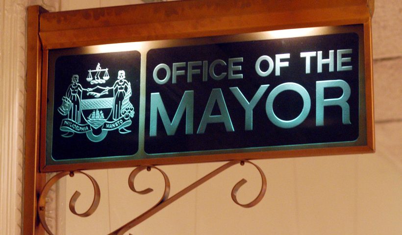 PHILADELPHIA - OCTOBER 9: The Philadelphia mayor's office sign is shown at City Hall October 9, 2003 in Philadelphia, Pennsylvania. An electronic listening device was found in Mayor John F. Street's office during a recent security sweep. Reports say that sources in the FBI acknowledge that the agency is responisible. The mayor, who is in a tough campaign for reelection in four weeks, denied he is the target of a federal investigation. (Photo by William Thomas Cain/Getty Images)