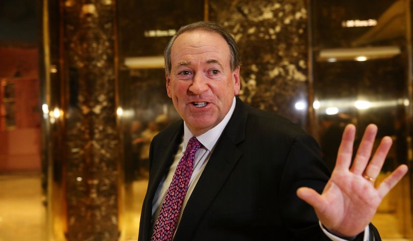 NEW YORK, NY - NOVEMBER 18: Arkansas Governor Mike Huckabee leaves Trump Tower on November 18, 2016 in New York City. it has been rumored than Huckabee is President-elect Donald Trump's pick for ambassador to Israel.President-elect Trump and his transition team are in the process of filling cabinet and other high level positions for the new administration. (Photo by Spencer Platt/Getty Images)