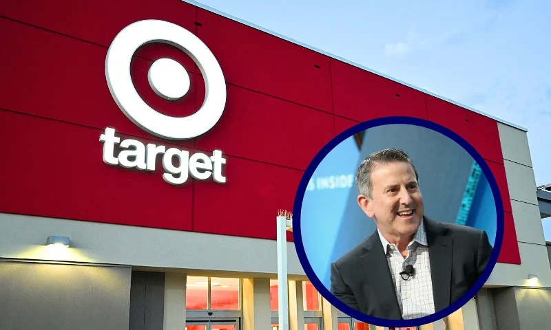 (L)The exterior of a Target store in Los Angeles, California before the start of business on August 17, 2022. - US retail sales held steady in July as gas prices fell sharply, but the new data released Wednesday by the Commerce Department showed consumers are still spending, keeping the pressure on the Federal Reserve to continue its aggressive interest rate hikes. (Photo by Robyn Beck / AFP) (Photo by ROBYN BECK/AFP via Getty Images) / (R) NEW YORK, NY - NOVEMBER 30: Brian Cornell, board chairman and CEO of Target, speaks onstage at IGNITION: Future of Media at Time Warner Center on November 30, 2017 in New York City. (Photo by Monica Schipper/Getty Images)