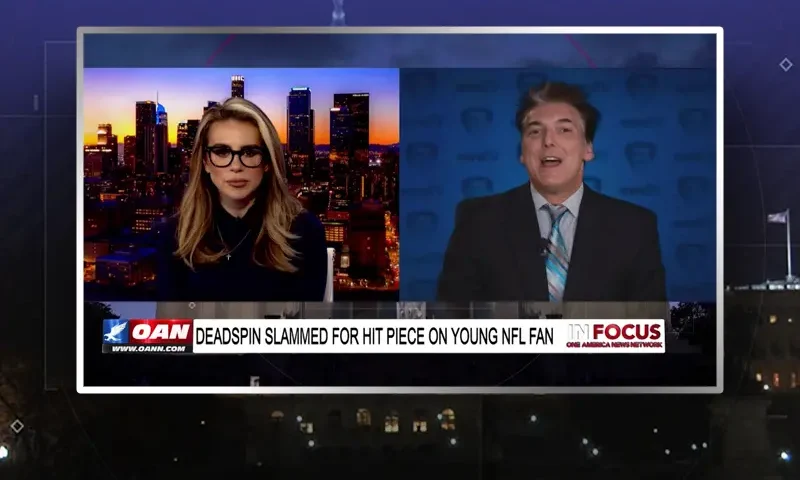 Video still from In Focus on One America News Network showing a split screen of the host on the left side, and on the right side is the guest, Eric Scheiner.