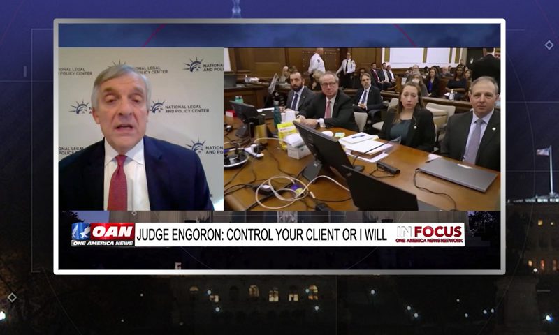 Video still from In Focus on One America News Network during an interview with the guest, Paul Kamenar.