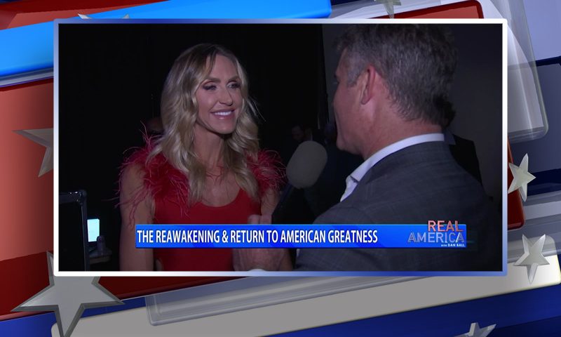 Video still from Real America on One America News Network during an interview with the guest, Lara Trump.