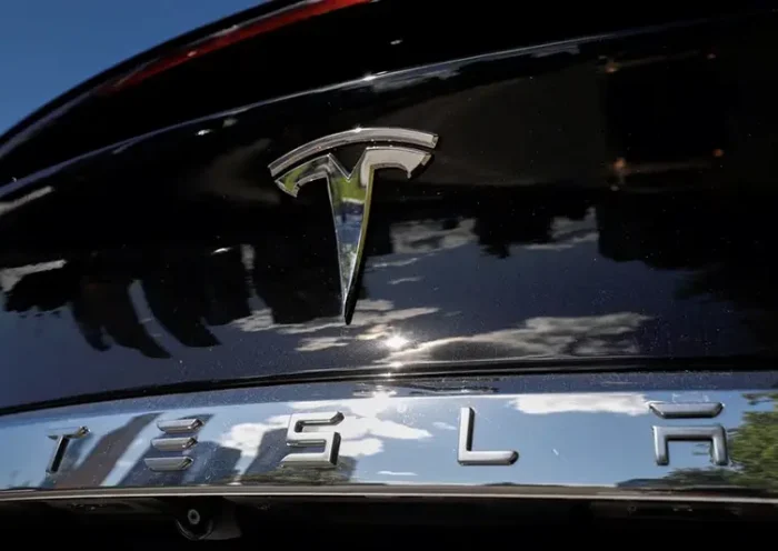 The company logo is pictured on a Tesla Model X electric vehicle in this picture illustration taken in Moscow, Russia July 23, 2020. Picture taken July 23, 2020. REUTERS/Evgenia Novozhenina/File Photo