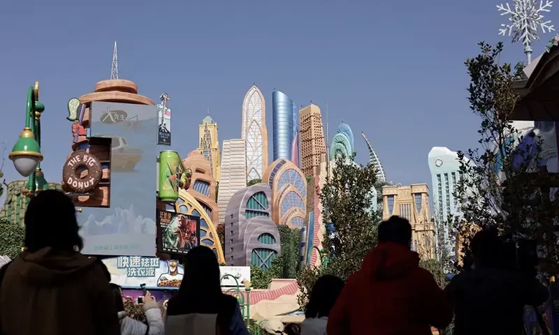 People attend the media preview tour of Disney World's first Zootopia-themed land attraction in Shanghai, China November 29, 2023. REUTERS/Nicoco Chan/File photo