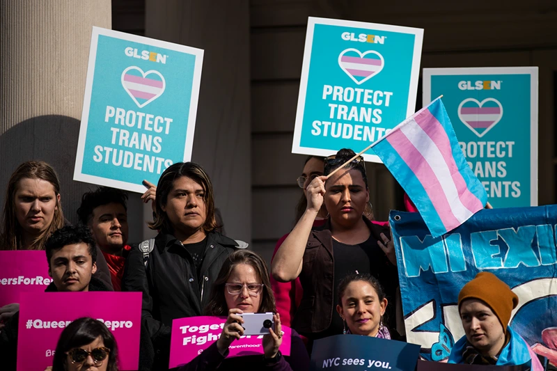 Rally Held In Support Of Transgender Community
NEW YORK, NY - OCTOBER 24: L.G.B.T. activists and their supporters rally in support of transgender people on the steps of New York City Hall, October 24, 2018 in New York City. The group gathered to speak out against the Trump administration's stance toward transgender people. Last week, The New York Times reported on an unreleased administration memo that proposes a strict biological definition of gender based on a person's genitalia at birth. (Photo by Drew Angerer/Getty Images)