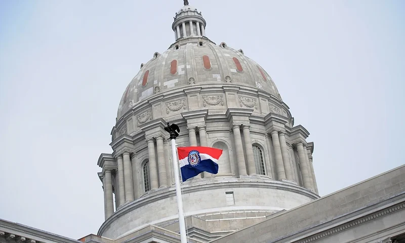 JEFFERSON CITY, MO - JANUARY 17: The Missouri state flag is seen flying outside the Missouri State Capitol Building on January 17, 2021 in Jefferson City, Missouri. Supporters of President Donald Trump gathered at state capitol buildings throughout the nation today to protest the presidential election results and the upcoming inauguration of President-elect Joe Biden. (Photo by Michael B. Thomas/Getty Images)