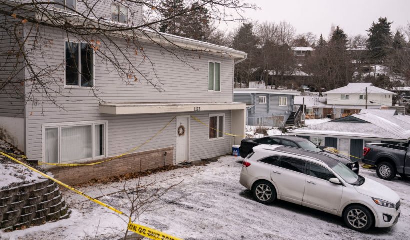 MOSCOW, ID - JANUARY 3: Police tape surrounds a home that is the site of a quadruple murder on January 3, 2023 in Moscow, Idaho. A suspect has been arrested for the murders of the four University of Idaho students. (Photo by David Ryder/Getty Images)