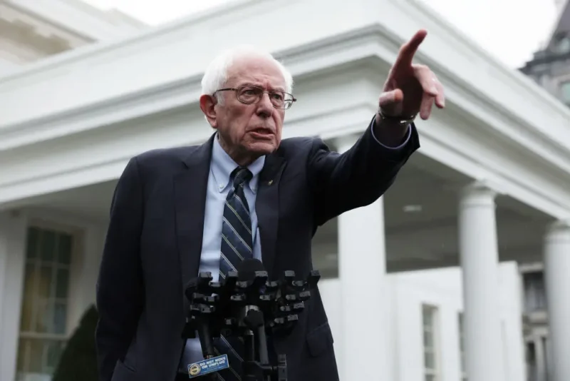 WASHINGTON, DC - JANUARY 25: U.S. Sen. Bernie Sanders (I-VT) speaks to members of the press outside the West Wing of the White House on January 25, 2023 in Washington, DC. Sen. Sanders had a meeting with President Joe Biden earlier. (Photo by Alex Wong/Getty Images)