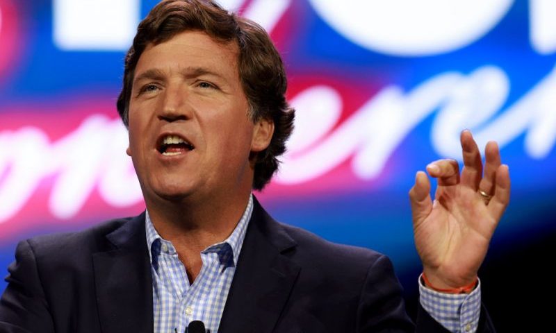 WEST PALM BEACH, FLORIDA - JULY 15: Tucker Carlson speaks at the Turning Point Action conference on July 15, 2023 in West Palm Beach, Florida. Trump is scheduled to speak at the event held in the Palm Beach County Convention Center. (Photo by Joe Raedle/Getty Images)