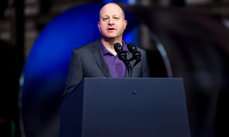 President Biden Discusses Bidenomics During Visit To CO Wind Tower Manufacturer PUEBLO, COLORADO - NOVEMBER 29: Colorado governor Jared Polis speaks before US President Joe Biden addressed the crowd about Bidenomics at CS Wind on November 29, 2023 in Pueblo, Colorado. CS Wind, the largest wind turbine tower manufacturer in the world, recently announced they were expanding operations as a direct result of the Inflation Reduction Act. (Photo by Michael Ciaglo/Getty Images)