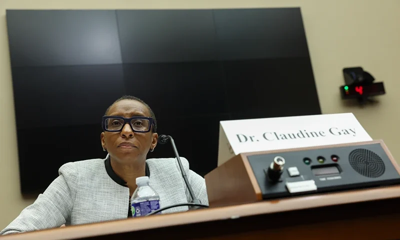 WASHINGTON, DC - DECEMBER 05: Dr. Claudine Gay, President of Harvard University, testifies before the House Education and Workforce Committee at the Rayburn House Office Building on December 05, 2023 in Washington, DC. The Committee held a hearing to investigate antisemitism on college campuses. (Photo by Kevin Dietsch/Getty Images)