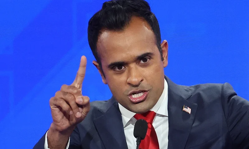 Fourth Republican Presidential Debate Held In Tuscaloosa, Alabama TUSCALOOSA, ALABAMA - DECEMBER 06: Republican presidential candidateVivek Ramaswamy participates in the NewsNation Republican Presidential Primary Debate at the University of Alabama Moody Music Hall on December 6, 2023 in Tuscaloosa, Alabama. The four presidential hopefuls squared off during the fourth Republican primary debate without current frontrunner and former U.S. President Donald Trump, who has declined to participate in any of the previous debates. (Photo by Justin Sullivan/Getty Images)