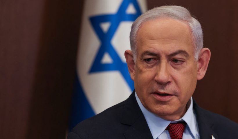 Israeli Prime Minister Benjamin Netanyahu heads the weekly cabinet meeting at his office in Jerusalem on December 10, 2023. (Photo by RONEN ZVULUN / POOL / AFP) (Photo by RONEN ZVULUN/POOL/AFP via Getty Images)