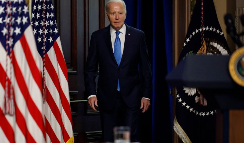 WASHINGTON, DC - DECEMBER 13: U.S. President Joe Biden arrives for a meeting of his National Infrastructure Advisory Council in the Indian Treaty Room of the Eisenhower Executive Office Building on December 13, 2023 in Washington, DC. President Biden talked about his administration's success in passing the $1 trillion Bipartisan Infrastructure Law, legislation that is "not just about building infrastructure," he said. "It’s about building better infrastructure.” (Photo by Chip Somodevilla/Getty Images)