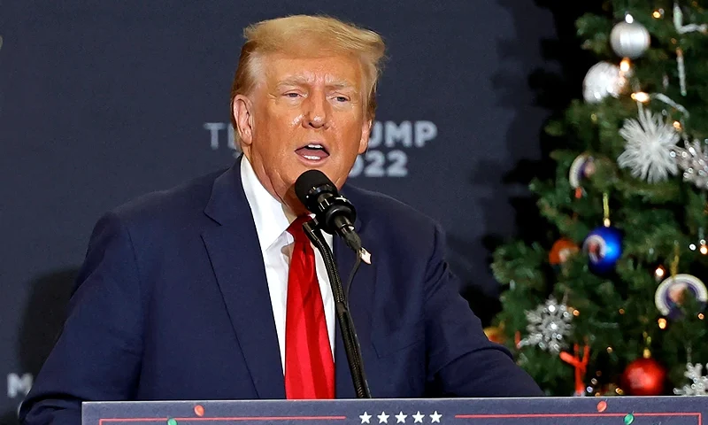 Former US President and 2024 presidential hopeful Donald Trump speaks during a campaign event in Waterloo, Iowa, on December 19, 2023. An appeals court in Colorado on December 19, 2023 ruled Donald Trump cannot appear on the state's presidential primary ballot because of his involvement in the attack on the Capitol in January 2021. (Photo by KAMIL KRZACZYNSKI / AFP) (Photo by KAMIL KRZACZYNSKI/AFP via Getty Images)