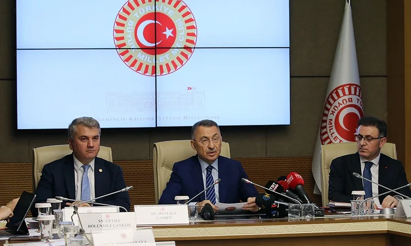 Grand National Assembly of Turkey (TBMM)'s Foreign Affairs Committee's Fuat Oktay (C) chairs a committee session at the TBMM in Ankara on December 26, 2023. The key committee in the Turkish parliament gave the greenlight for Sweden's NATO membership, clearing another hurdle in the Nordic country's accession process in the wake of Russia's invasion of Ukraine last year. (Photo by Adem ALTAN / AFP) (Photo by ADEM ALTAN/AFP via Getty Images)