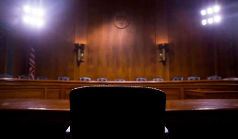 WASHINGTON, DC - MAY 3: The hearing room is seen before FBI Director James Comey testifies in front of the Senate Judiciary Committee during an oversight hearing on the FBI on Capitol Hill May 3, 2017 in Washington, DC. (Photo by Eric Thayer/Getty Images)