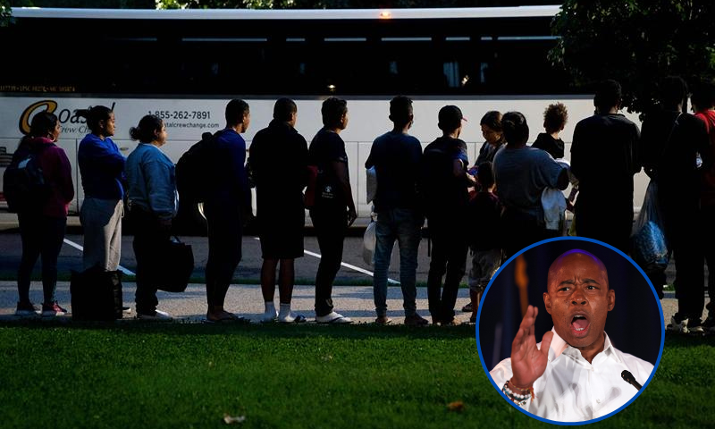 B| US-POLITICS-MIGRATION-TEXAS-MIGRANTS Migrants, who boarded a bus in Texas, listen to volunteers offering assistance after being dropped off within view of the US Capitol building in Washington, DC, on August 11, 2022. - Since April, Texas Governor Greg Abbott has ordered buses to carry thousands of migrants from Texas to Washington, DC, and New York City to highlight criticisms of US President Joe Bidens border policy. (Photo by Stefani Reynolds / AFP) (Photo by STEFANI REYNOLDS/AFP via Getty Images) F | Eric Adams Holds Event On Night Of New York Mayoral Election NEW YORK, NEW YORK - NOVEMBER 02: New York City Mayor-elect Eric Adams speaks during his election night party at the New York Marriott at the Brooklyn Bridge on November 02, 2021 in the Brooklyn borough of New York City. Democratic candidate Eric Adams, the frontrunner in the mayoral race, defeated Republican candidate Curtis Sliwa to become New York City's 110th mayor and the second African American to hold the office since the late former Mayor David Dinkins. (Photo by Michael M. Santiago/Getty Images)