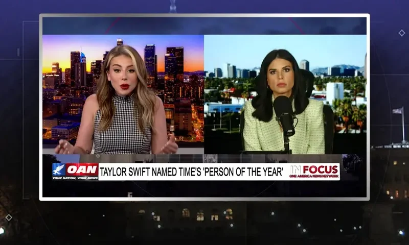 Video still from In Focus on One America News Network showing a split screen of the host on the left side, and on the right side is the guest, Dr. Alex Clark.