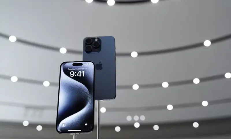 The iPhone 15 Pro is presented during the 'Wonderlust' event at the company's headquarters in Cupertino, California, U.S. September 12, 2023. REUTERS/Loren Elliott/File Photo