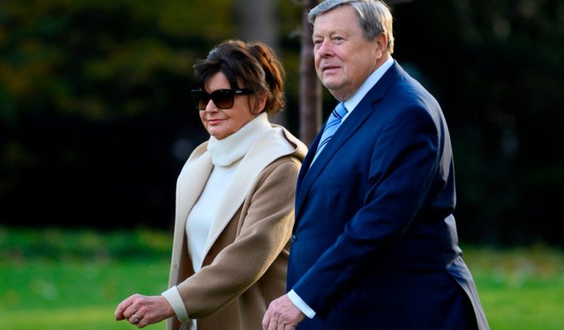 Viktor and Amalija Knavs, the parents of First Lady Melania Trump, depart the White House in Washington, DC, on November 26, 2019. (Photo by JIM WATSON / AFP) (Photo by JIM WATSON/AFP via Getty Images)