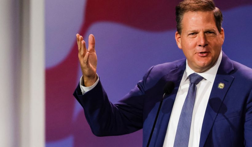New Hampshire State Governor Chris Sununu speaks at the Republican Jewish Coalition Annual Leadership Meeting in Las Vegas, Nevada, on November 19, 2022. (Photo by Wade Vandervort / AFP) (Photo by WADE VANDERVORT/AFP via Getty Images)