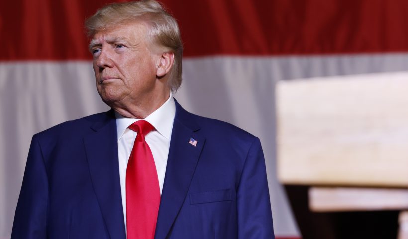 COLUMBUS, GEORGIA - JUNE 10: Former U.S. President Donald Trump arrives to deliver remarks to the Georgia state GOP convention at the Columbus Convention and Trade Center on June 10, 2023 in Columbus, Georgia. On Friday, former President Trump was indicted by a federal grand jury on 37 felony counts in Special Counsel Jack Smith’s classified documents probe. (Photo by Anna Moneymaker/Getty Images)