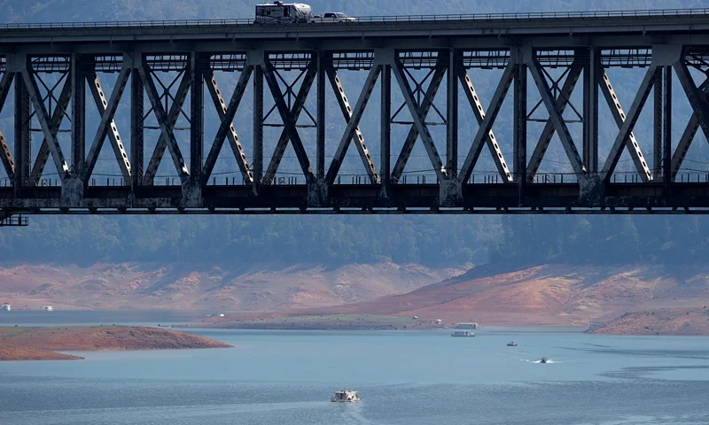 REDDING, CALIFORNIA - JULY 02: Low water levels are visible at Shasta Lake on July 02, 2021 in Redding, California. As the extreme drought emergency continues in California, the water levels at Shasta Lake continue to drop and is currently at 38 percent of capacity. (Photo by Justin Sullivan/Getty Images)