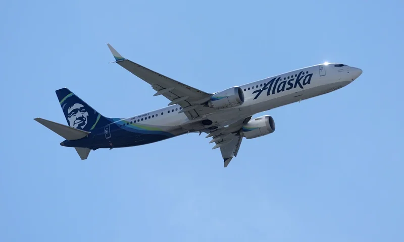 SAN FRANCISCO, CALIFORNIA - MARCH 07: An Alaska Airlines plane takes off from San Francisco International Airport on March 07, 2022 in San Francisco, California. Airline stocks fell sharply on Monday as jet fuel prices surged to their highest level in thirteen years hampering airline efforts to rebound from two years of the COVID-19 pandemic. (Photo by Justin Sullivan/Getty Images)