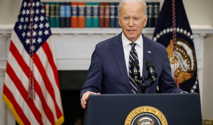 WASHINGTON, DC - MARCH 11: U.S. President Joe Biden announces new economic actions against Russia in the Roosevelt Room at the White House on March 11, 2022 in Washington, DC. Biden announced that the United States will join with the European Union and the Group of Seven nations to revoke Russia's "most favored nation" status over its invasion of Ukraine. (Photo by Chip Somodevilla/Getty Images)