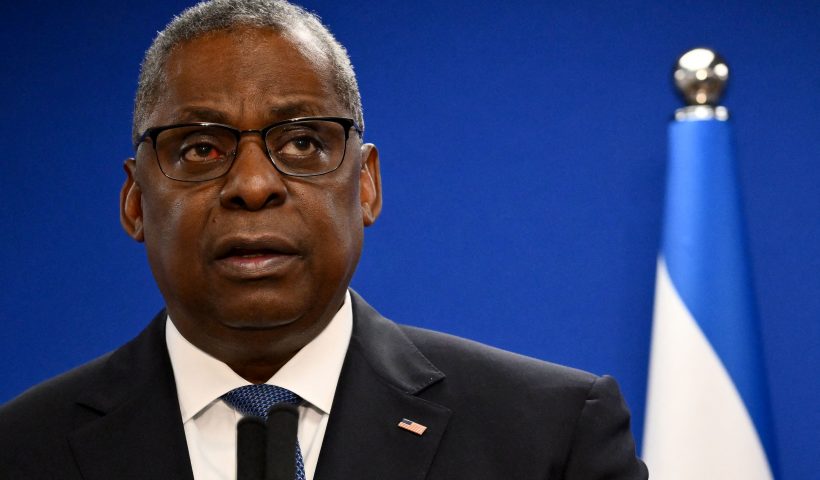 ISRAEL-US-POLITICS-DIPLOMACY-DEFENCE-PALESTINIAN-GAZA-CONFLICT US Secretary of Defence Lloyd Austin speaks during a joint press conference with Israel's defence minister, in Tel Aviv on December 18, 2023. (Photo by Alberto PIZZOLI / AFP) (Photo by ALBERTO PIZZOLI/AFP via Getty Images)