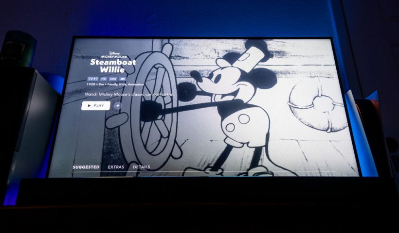 AUSTIN, TEXAS - JANUARY 02: In a photo illustration, an episode of Disney's Steamboat Willie that was the debut of Mickey Mouse is seen on a television set on January 02, 2024 in Austin, Texas. As of New Year's Day, the copyright for the earliest Mickey Mouse iteration 'Steamboat Willie' has expired, entering the public domain. The expiration of 'Steamboat Willie' does not affect more modern versions of the character. (Photo illustration by Brandon Bell/Getty Images)