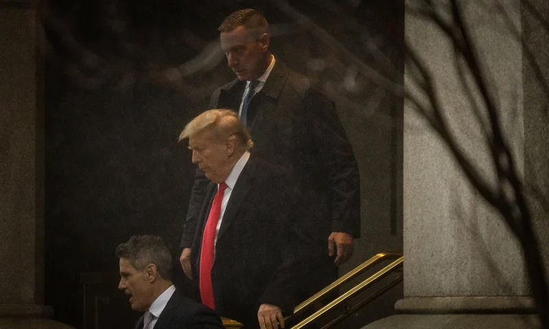 Former President Trump Attends D.C. Appeals Court Hearing Over Immunity In 2020 Election Case WASHINGTON, DC - JANUARY 9: Former U.S. President Donald Trump departs the Waldorf Astoria where he held a press conference following his appearance in court on January, 9 2024 in Washington, DC. The D.C. Appeals Court held a hearing on the former President's claim that he is immune from prosecution in the 2020 election case. (Photo by Kent Nishimura/Getty Images)