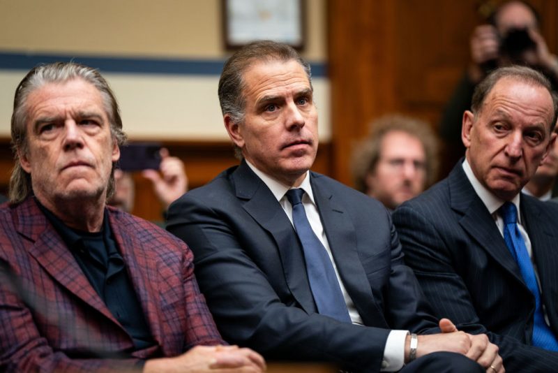 WASHINGTON, DC - JANUARY 10:Hunter Biden, son of U.S. President Joe Biden, flanked by Kevin Morris, left, and Abbe Lowell, right, attend a House Oversight Committee meeting on January 10, 2024 in Washington, DC. The committee is meeting today as it considers citing him for Contempt of Congress. (Photo by Kent Nishimura/Getty Images)