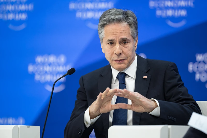 SWITZERLAND-DIPLOMACY-ECONOMY-SUMMIT-DAVOS
US Secretary of State Antony Blinken delivers a speech during a session as part of the World Economic Forum (WEF) in Davos on January 17, 2024. (Photo by Fabrice COFFRINI / AFP) (Photo by FABRICE COFFRINI/AFP via Getty Images)
