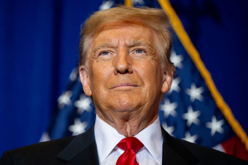 ATKINSON, NEW HAMPSHIRE - JANUARY 16: Republican presidential candidate, former U.S. President Donald Trump looks on during a campaign rally at the Atkinson Country Club on January 16, 2024 in Atkinson, New Hampshire. Trump won this week's Iowa caucus, solidifying him as the lead Republican nominee in the first balloting of 2024. The former U.S. President heads to Atkinson, New Hampshire today as he continues campaigning during the primary election. (Photo by Brandon Bell/Getty Images)