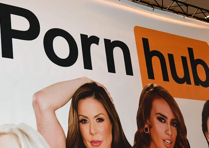 LAS VEGAS, NV - JANUARY 18: A sign at the Pornhub booth is displayed at the 2017 AVN Adult Entertainment Expo at the Hard Rock Hotel & Casino on January 18, 2017 in Las Vegas, Nevada. (Photo by Ethan Miller/Getty Images)