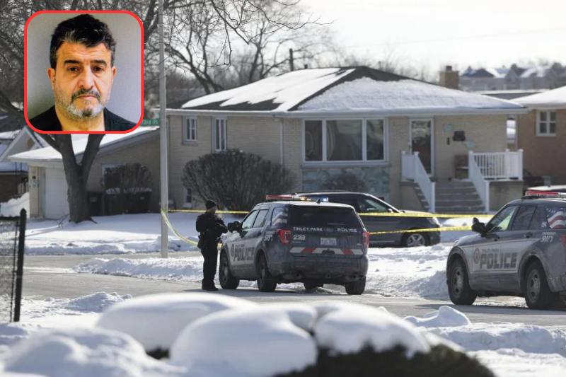 Police work at the scene of a shooting in Tinley Park on Sunday, Jan. 21, 2024. Authorities have identified a woman and her three adult daughters who were found slain inside their suburban Chicago home in what police are calling a domestic-related shooting. (Eileen T. Meslar/Chicago Tribune via AP)