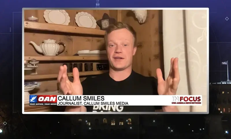 Video still from In Focus on One America News Network during an interview with the guest, Callum Smiles.