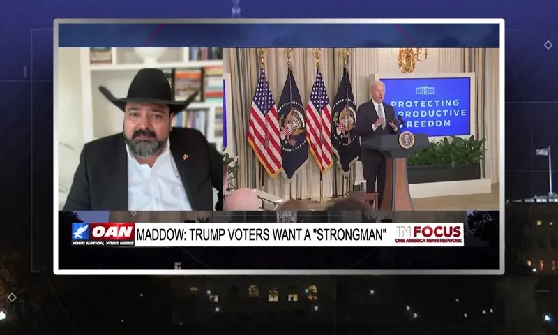 Video still from In Focus on One America News Network during an interview with the guest, Burt Thakur.