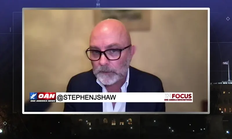 Video still from In Focus on One America News Network during an interview with the guest, Stephen J. Shaw.