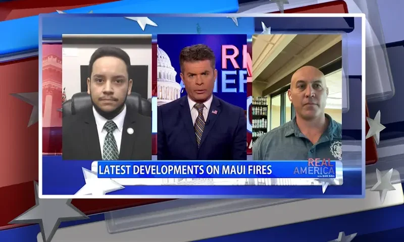 Video still from Real America on One America News Network during an interview with the guests, Diamond Garcia, Garrett Marrero.