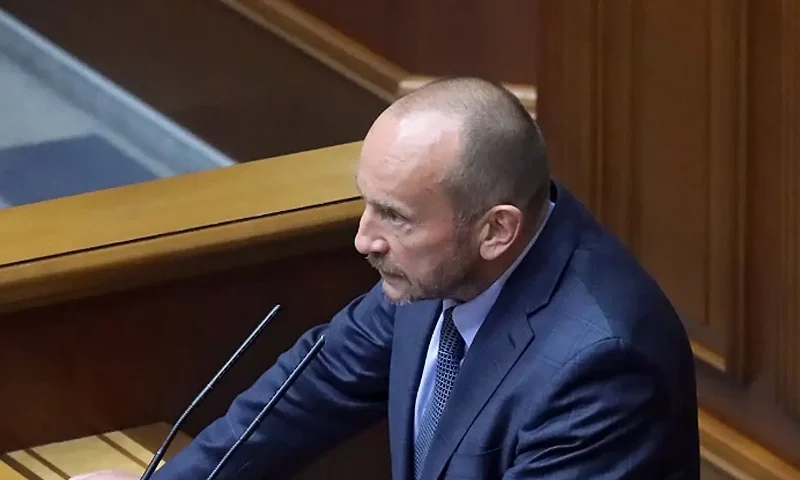 KYIV, UKRAINE - NOVEMBER 4, 2021 - Pavlo Riabikin speaks as the candidate for the position of the Minister for Strategic Industries at a regular sitting of the Verkhovna Rada, Kyiv, capital of Ukraine. (Photo credit should read Volodymyr Tarasov/ Ukrinform/Future Publishing via Getty Images)