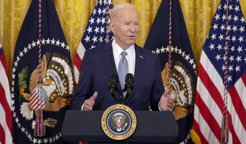 President Joe Biden speaks to the National Governors Association during an event in the East Room of the White House, Friday, Feb. 23, 2024, in Washington. (AP Photo/Evan Vucci)